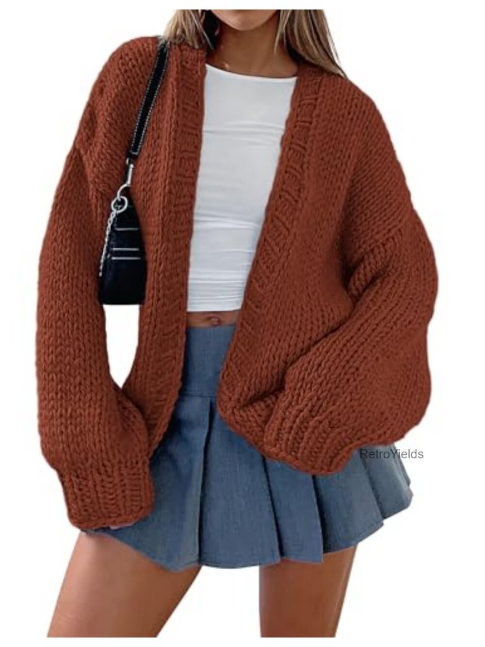 Open Front Chunky Knit Cardigan Sweater Loose Fit Long Sleeve Women's